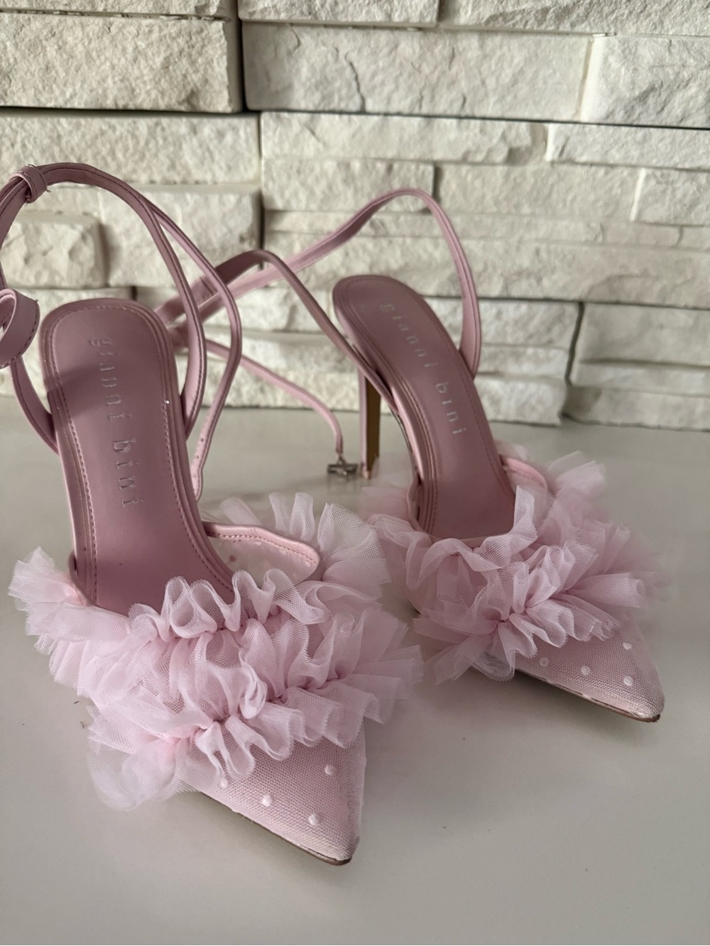 Gianni Bini Pink Ruffle Pointed-Toe Heels